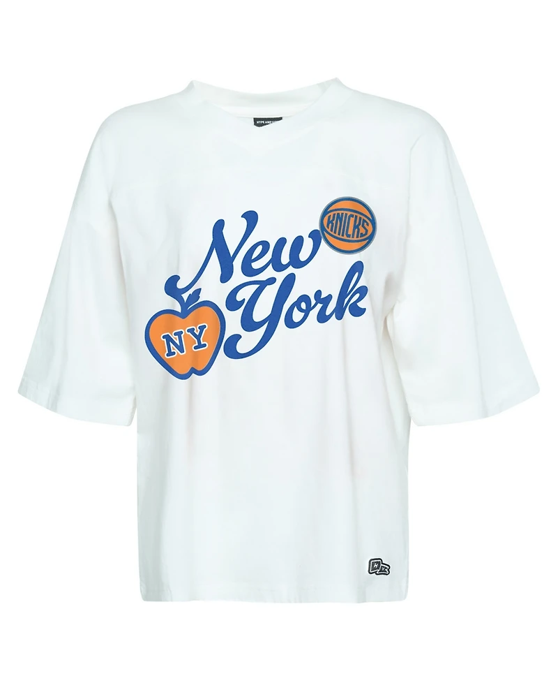 Hype And Vice Women's White New York Knicks Oversized Football T-Shirt