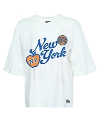 Hype And Vice Women's White New York Knicks Oversized Football T-Shirt