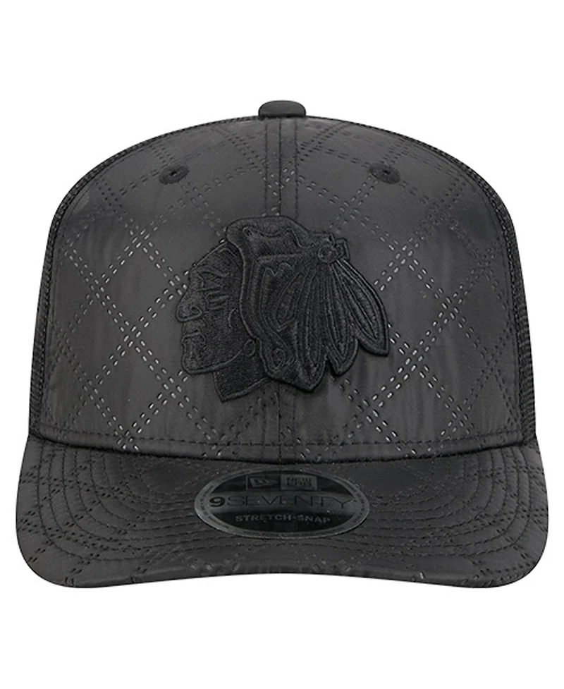 New Era Men's Black Chicago Blackhawks Quilted 9SEVENTY Adjustable Trucker Hat