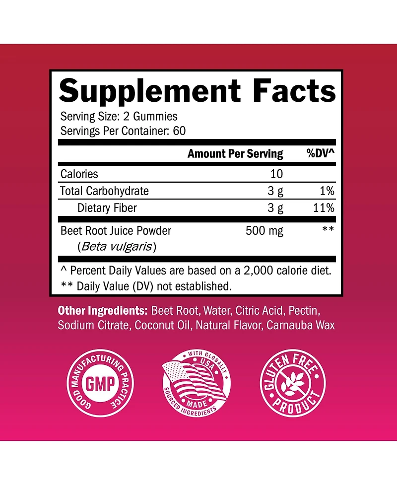 Sugar Free Beet Root Gummies - Nitric Oxide Beet Chews Infused with Coconut Oil for Highest Absorption - Supports Energy & Whole Body Health