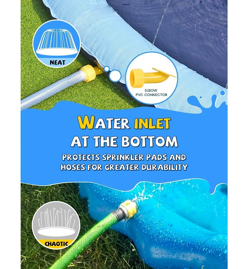 Aofar 107" Non-slip Splash Pad Sprinkler Pool Outdoor Water Play Mat Pet Dog Fountain Funyard
