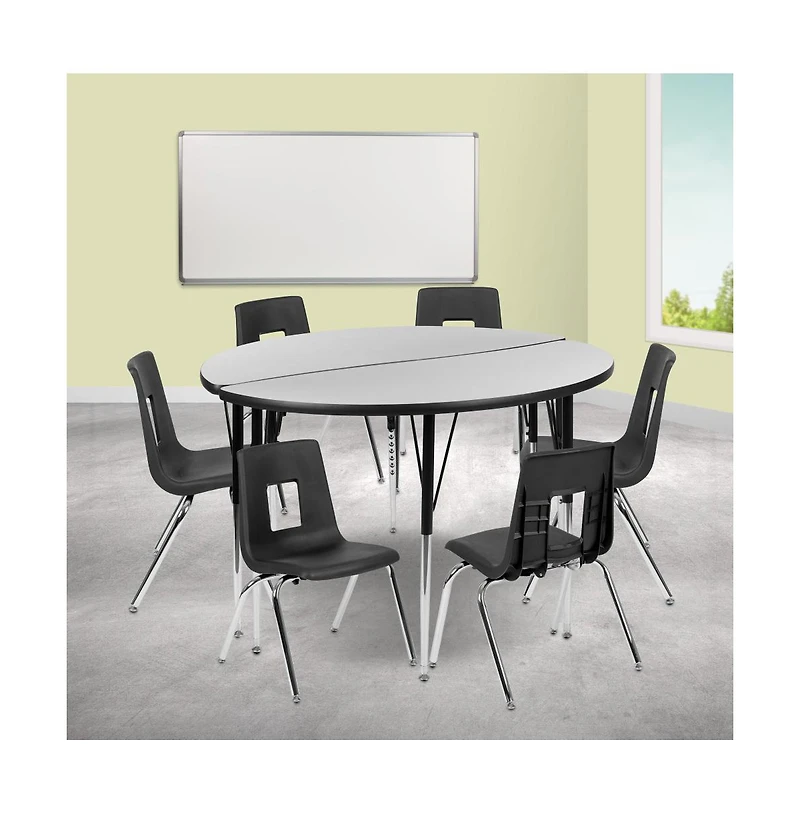 Emma+Oliver 47.5" Circle Wave Collaborative Laminate Activity Table Set With 16" Student Stack Chairs