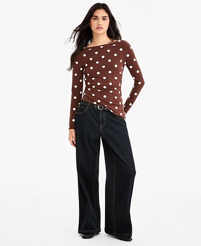 Vanilla Star Juniors' Hero Look Self-Belt Dark-Rinse Wide-Leg Jeans