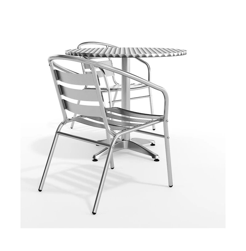 31.5'' Round Aluminum Indoor-Outdoor Table Set With 2 Slat Back Chairs