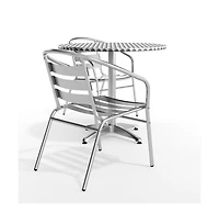 31.5'' Round Aluminum Indoor-Outdoor Table Set With 2 Slat Back Chairs