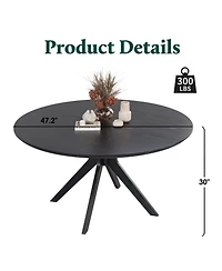 Clihome 47.2" Solid Wood Round Dining Kitchen Table with Intersecting Pedestal Base
