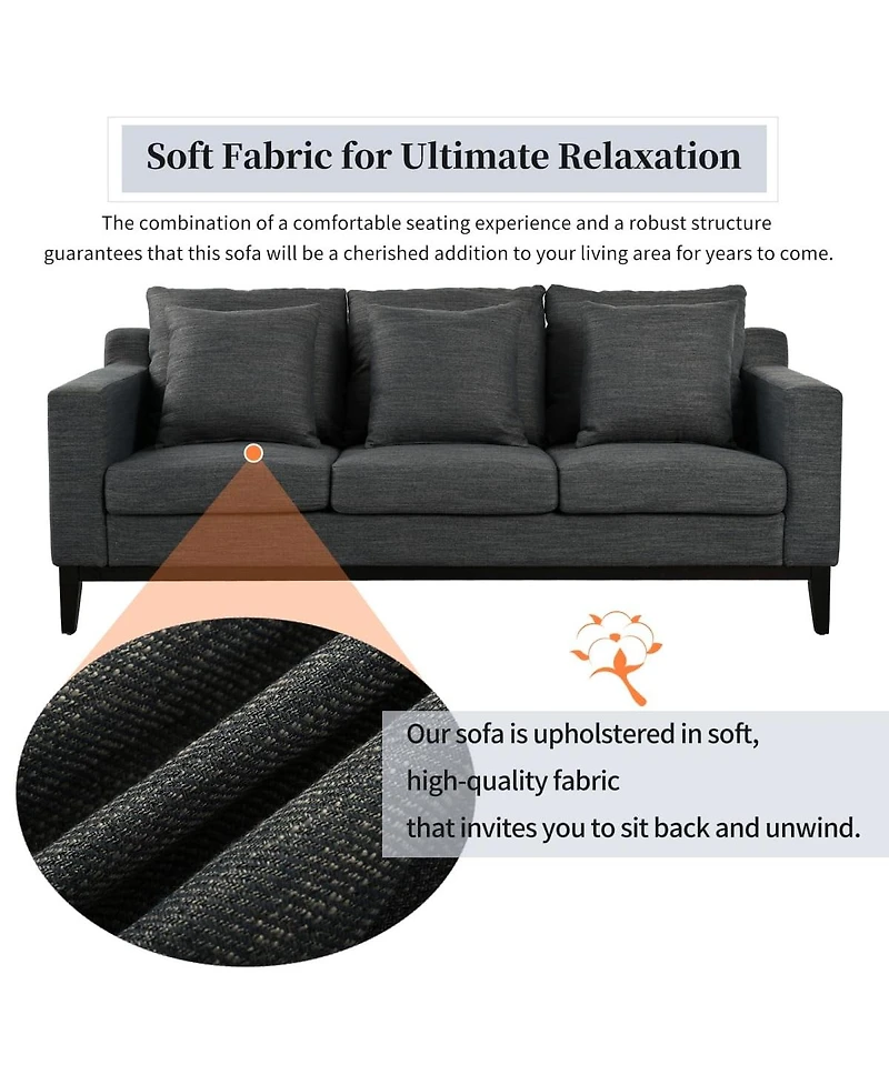 Maison Boucle 80.5'' Fabric Sofa, Modern 3 Seater Couch with Wood Legs, 3 Pillows