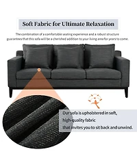 Maison Boucle 80.5'' Fabric Sofa, Modern 3 Seater Couch with Wood Legs, 3 Pillows