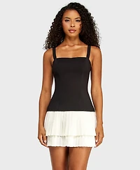 Alex & Sophia Juniors' Square Neck Pleated Mini Dress