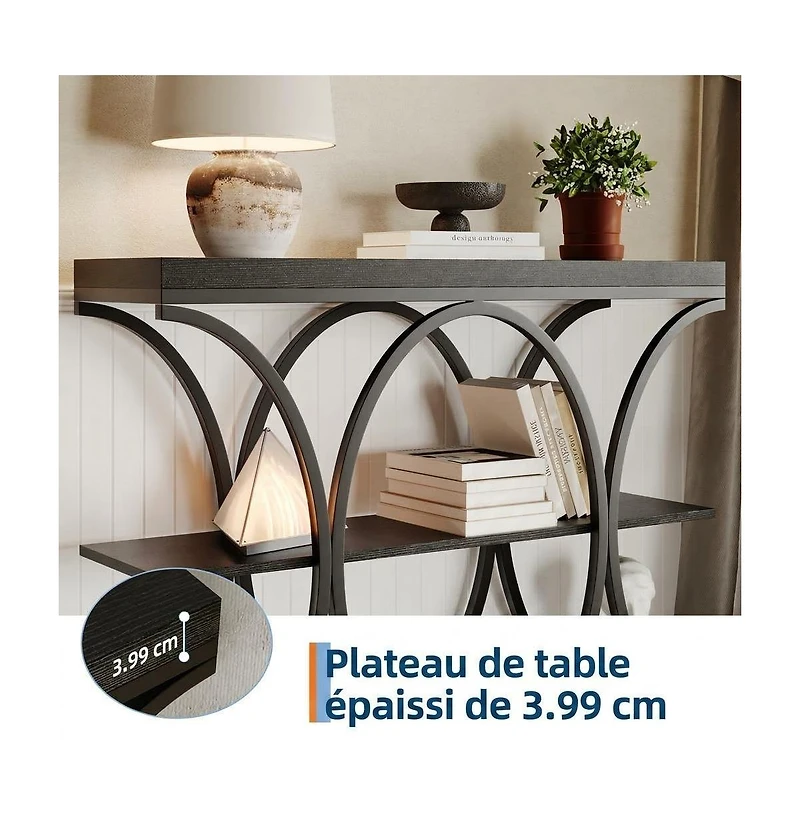 homfan Narrow 3-Tier Console Table for Entryway, Hallway, or Behind Sofa, Metal Frame, Wood Grain Finish