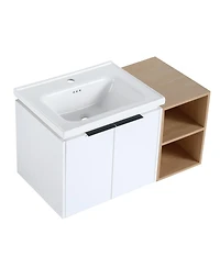 Sillysis Inch Wall Mounted Bathroom Vanity with Ceramic Sink, Storage Shelves, Soft Close Doors