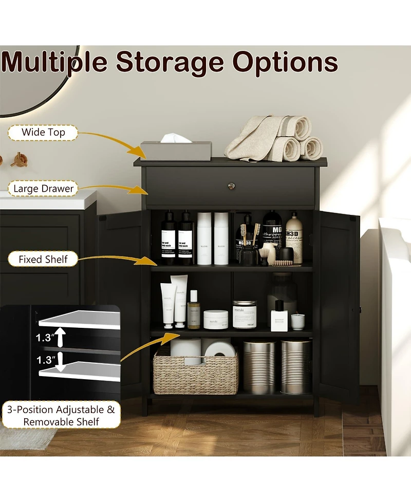 Volenca Bathroom Floor Cabinet Freestanding Storage Organizer with 2 Doors