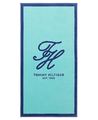 Tommy Hilfiger Colorblock Monogram Cotton Beach Towel, 68" x 36"
