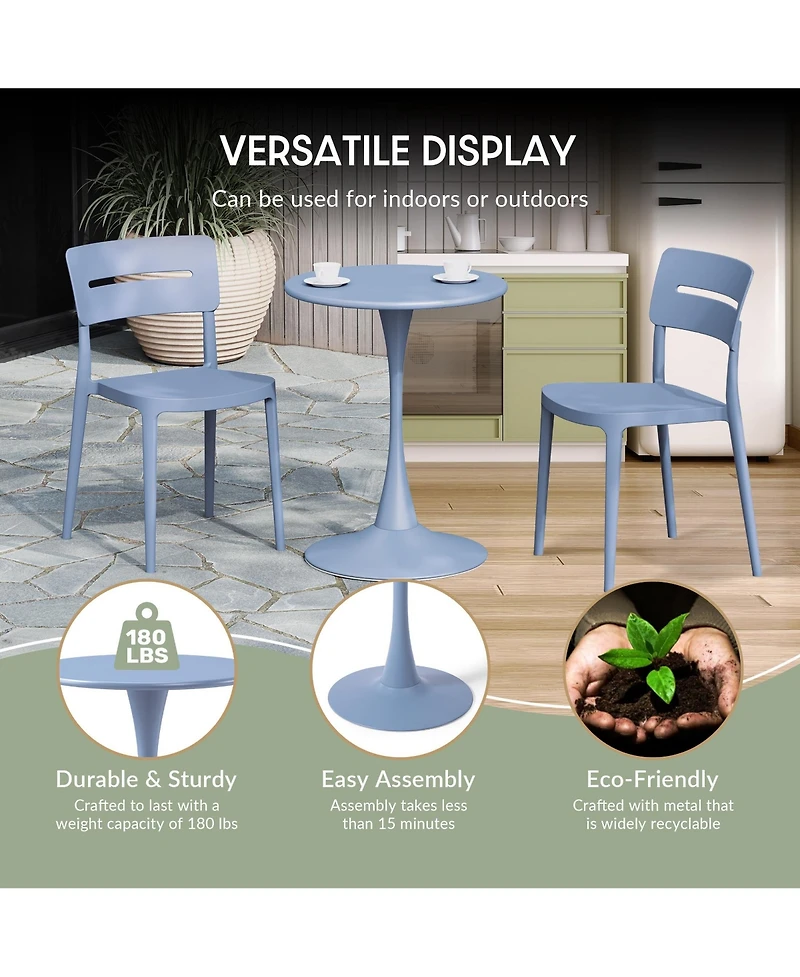 3-Piece Outdoor Metal Dining Table Set And Stackable Resin Patio Chairs