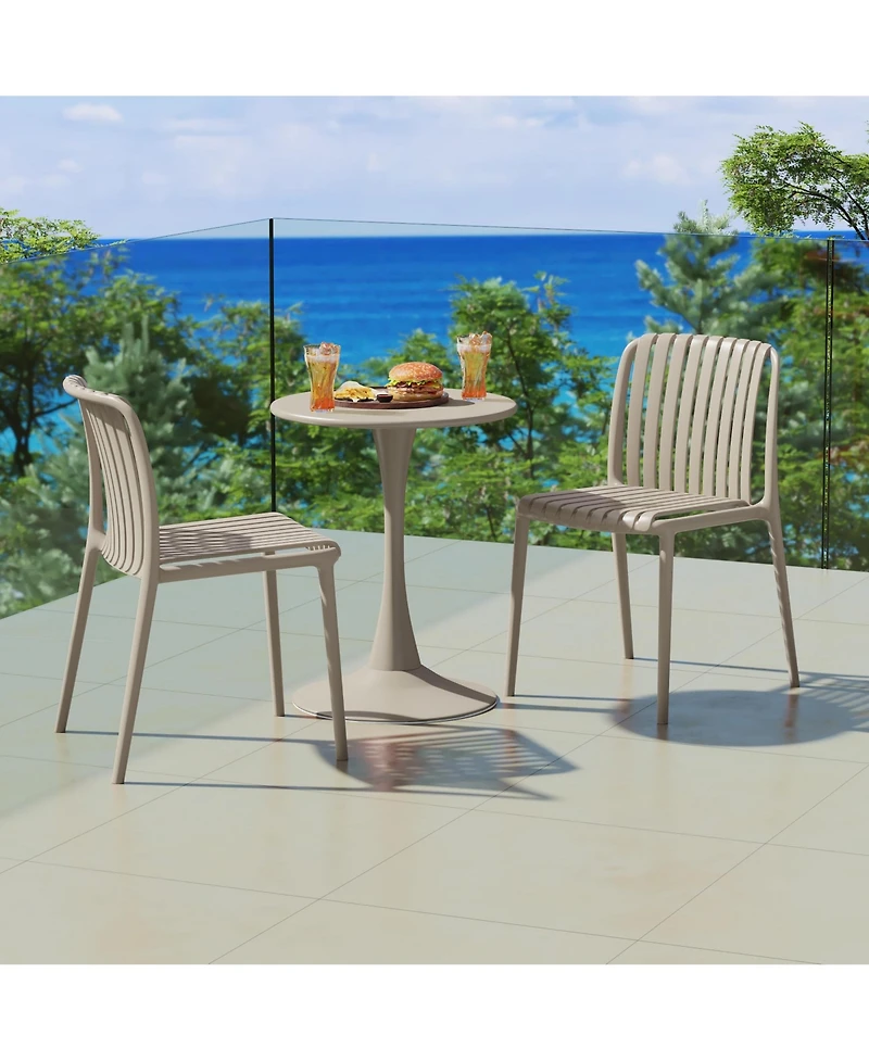 3-Piece Outdoor Metal Dining Table Set And Stackable Resin Patio Chairs