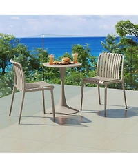 3-Piece Outdoor Metal Dining Table Set And Stackable Resin Patio Chairs