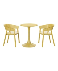 WestinTrends 3-Piece Indoor Outdoor Metal Patio Dining Table Set With Stackable Patio Chairs