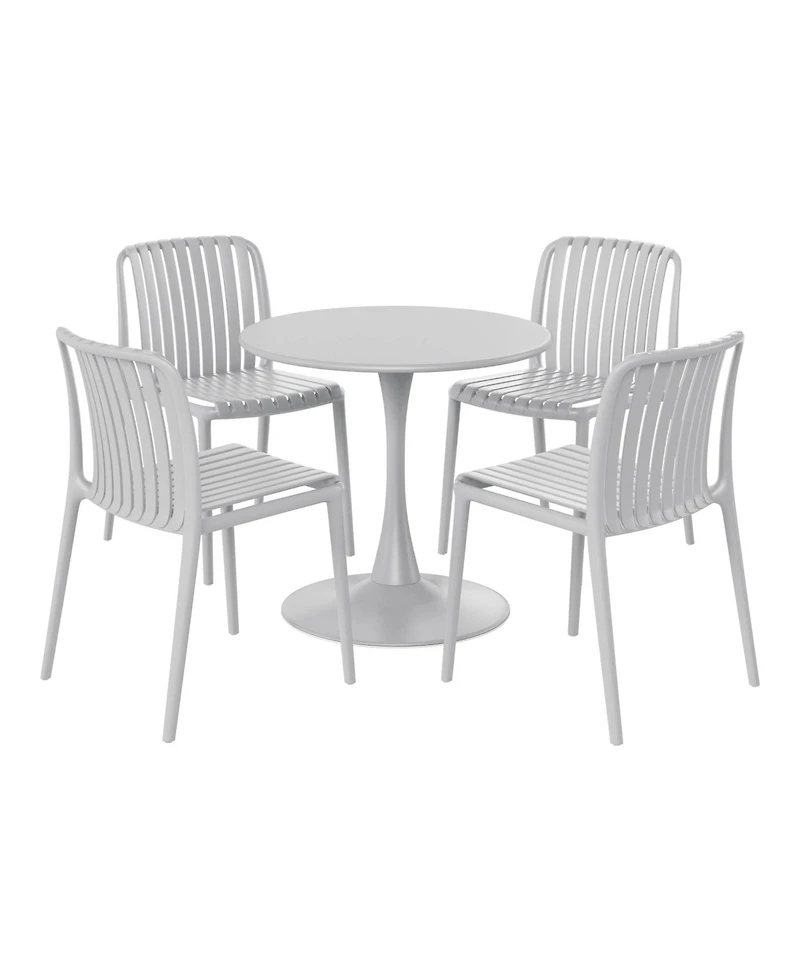 WestinTrends 5-Piece Outdoor Metal Dining Table Set And Stackable Resin Patio Chairs