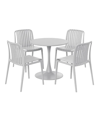 WestinTrends 5-Piece Outdoor Metal Dining Table Set And Stackable Resin Patio Chairs