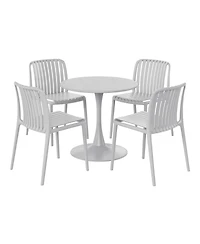 WestinTrends 5-Piece Outdoor Metal Dining Table Set And Stackable Resin Patio Chairs