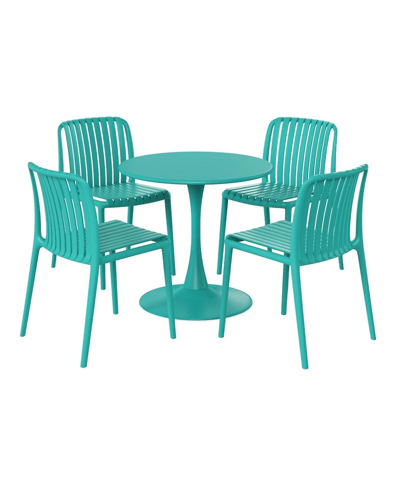 WestinTrends 5-Piece Outdoor Metal Dining Table Set And Stackable Resin Patio Chairs