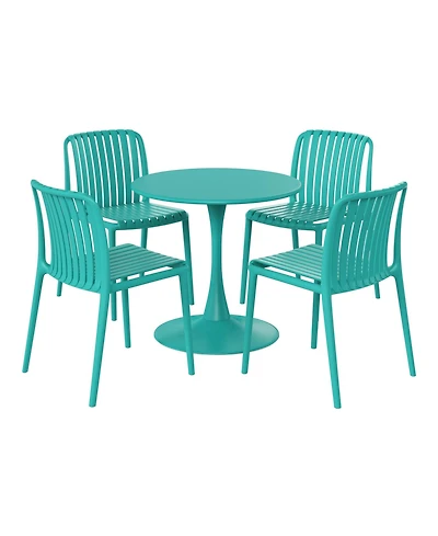 WestinTrends 5-Piece Outdoor Metal Dining Table Set And Stackable Resin Patio Chairs