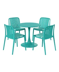 WestinTrends 5-Piece Outdoor Metal Dining Table Set And Stackable Resin Patio Chairs