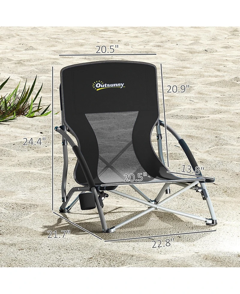 Outsunny Set of 2 Folding Beach Chair with Carry Bag and Cup Holder