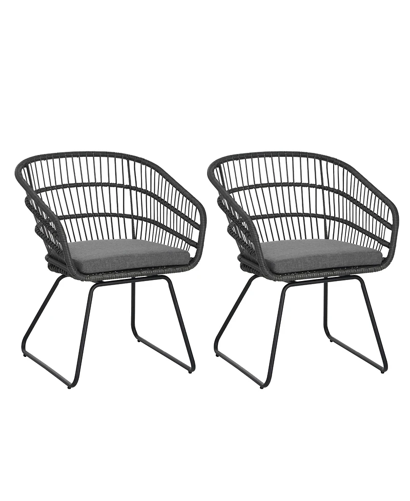 Clihome 2Pieces Outdoor Pe Rattan Dining Chair - Cushioned Patio Chair