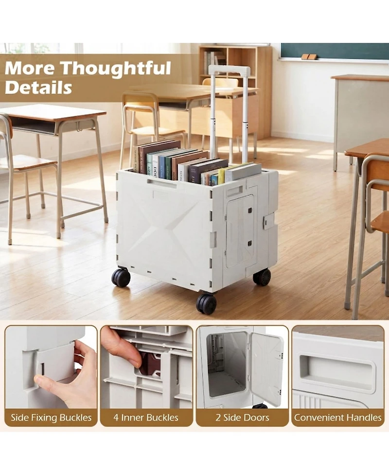 Gouun Foldable Utility Cart on 4 Rotate Wheels with Cup Holder Storage Bin