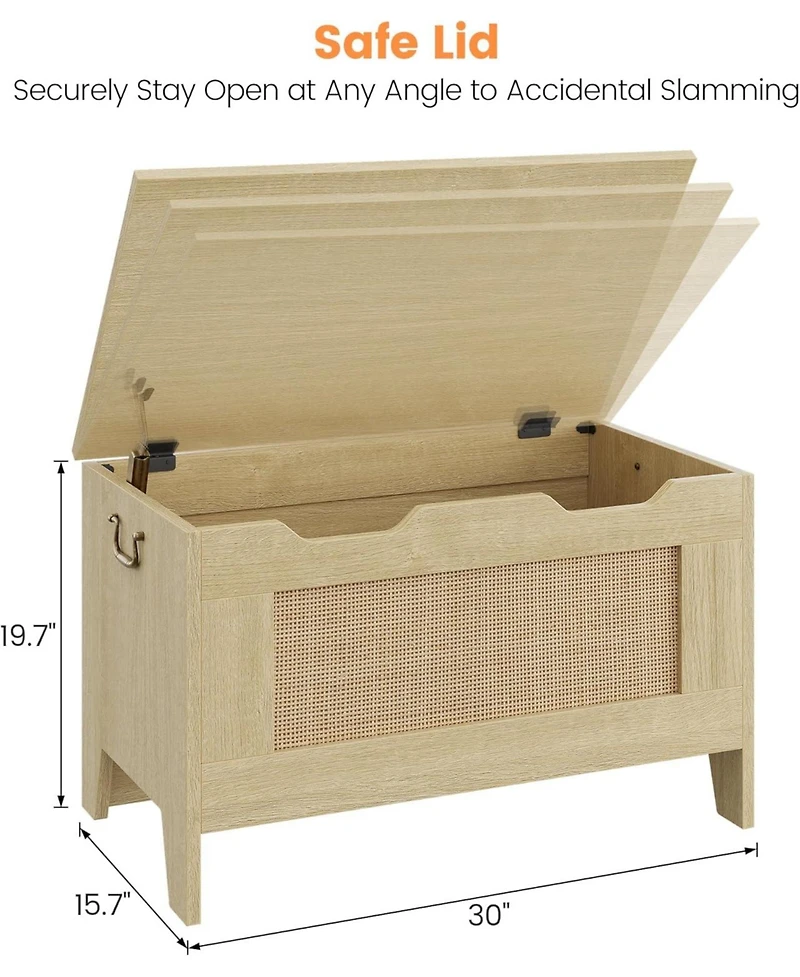 homfan 30" Storage Chest with Safety Hinge, Flip-Top Blanket Storage Bench, Light Oak, for Entryway or Living Room