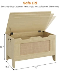 homfan 30" Storage Chest with Safety Hinge, Flip-Top Blanket Storage Bench, Light Oak, for Entryway or Living Room