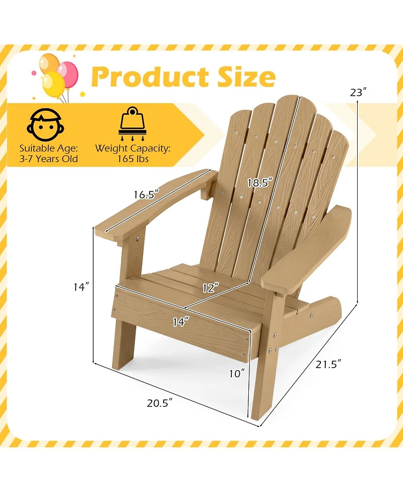 Gymax Adirondack Outdoor Chair for Kids with Tilted High Backrest