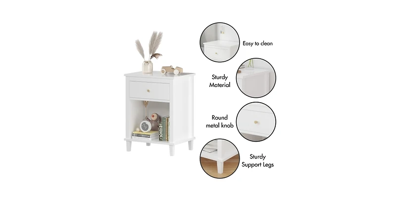 Lucky One 26.8"W Wooden Nightstand with Drawer and Shelf