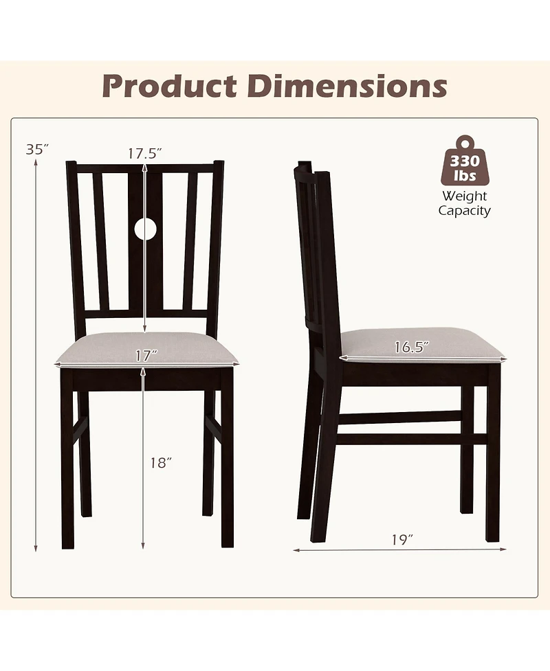 Gymax Wooden Chairs Upholstered Rubber Kitchen Chairs Fabric Padded Seat