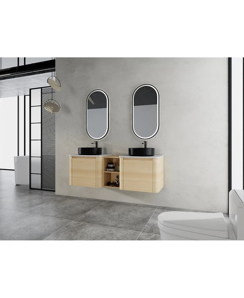 Sillysis Inch Wall Mounted Double Bathroom Vanity with Stone Countertop, Ceramic Vessel Sinks