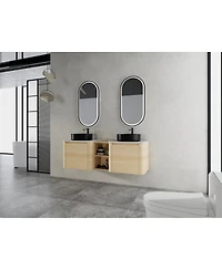 Sillysis Inch Wall Mounted Double Bathroom Vanity with Stone Countertop, Ceramic Vessel Sinks