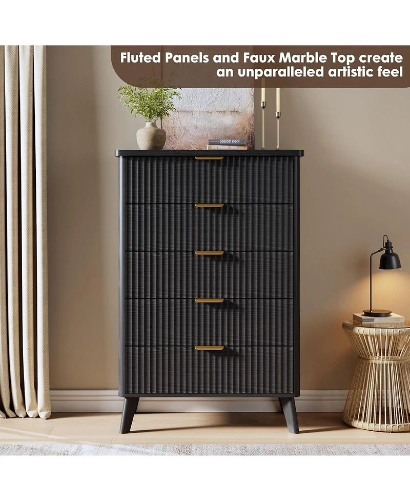 gaomon 5 Drawers Dresser for Bedroom, 47.2'' Tall Dressers with Curved Profile Design, Fluted Wood Drawers, Modern Chest of