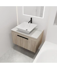 Sillysis Wall Mounted Bathroom Vanity with Ceramic Vessel Sink, Stone Top, Soft Close Doors