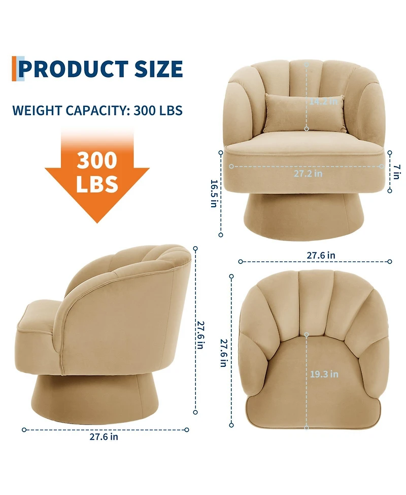 gaomon Modern Swivel Barrel Accent Chair, 360degree(s) Teddy Fabric Upholstered Armchair with Striped Backrest and Plush Padding for Living Room