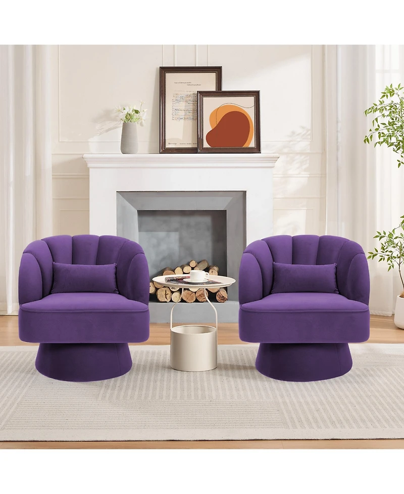 gaomon Modern Swivel Barrel Accent Chair, 360degree(s) Teddy Fabric Upholstered Armchair with Striped Backrest and Plush Padding for Living Room