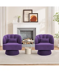 gaomon Modern Swivel Barrel Accent Chair, 360degree(s) Teddy Fabric Upholstered Armchair with Striped Backrest and Plush Padding for Living Room