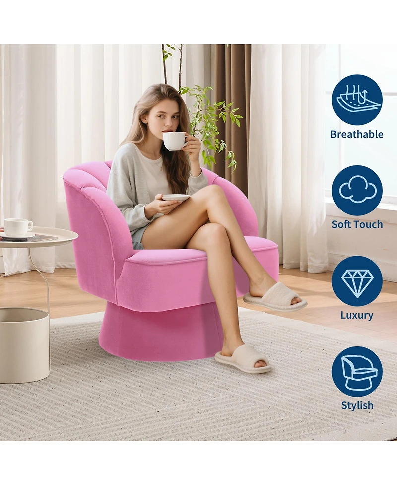 gaomon Modern Swivel Barrel Accent Chair, 360degree(s) Teddy Fabric Upholstered Armchair with Striped Backrest and Plush Padding for Living Room