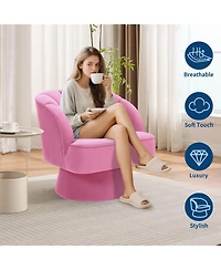 gaomon Modern Swivel Barrel Accent Chair, 360degree(s) Teddy Fabric Upholstered Armchair with Striped Backrest and Plush Padding for Living Room