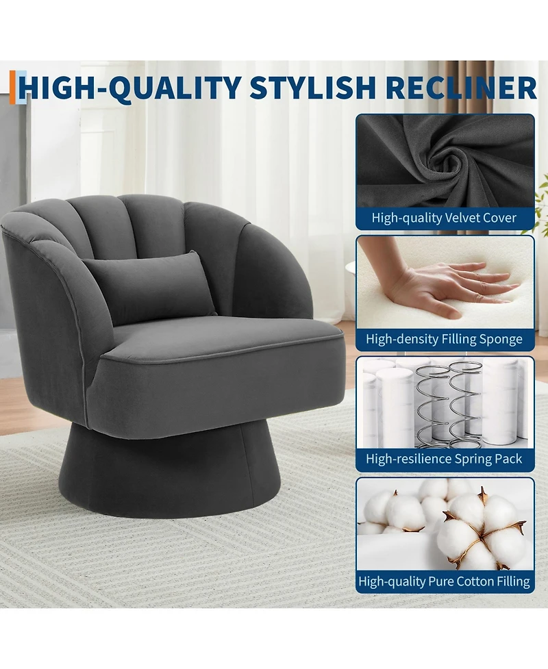 gaomon Modern Swivel Barrel Accent Chair, 360degree(s) Teddy Fabric Upholstered Armchair with Striped Backrest and Plush Padding for Living Room