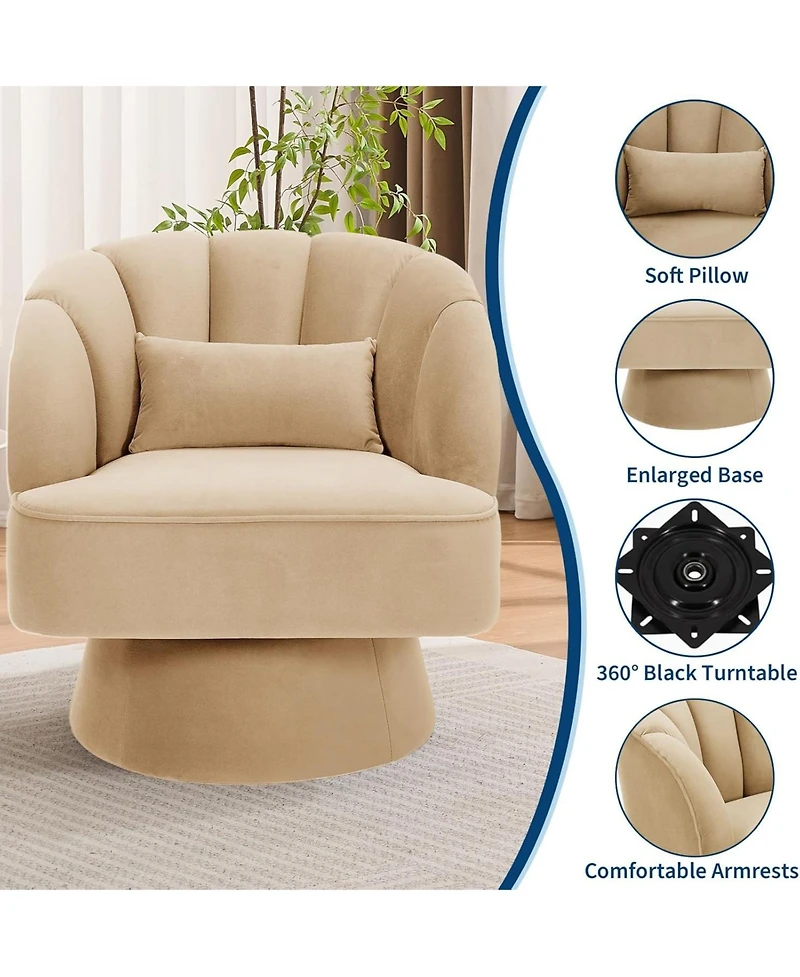 gaomon Modern 360 Swivel Barrel Chair 2-Piece, Velvet Upholstered Round Lounge Armchair with Striped Backrest, Comfy Accent