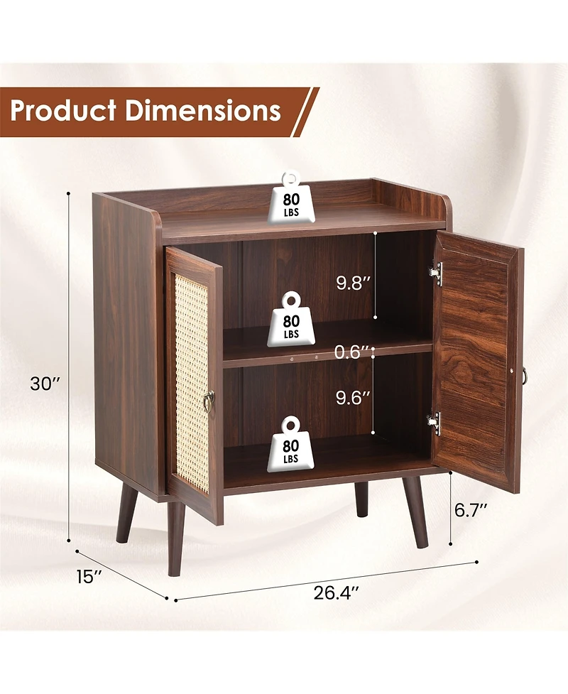 Clihome Storage Sideboard Buffet Cabinet with Rattan Decorated Doors