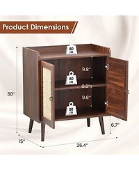 Clihome Storage Sideboard Buffet Cabinet with Rattan Decorated Doors