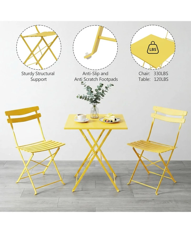 gaomon 3 Piece Metal Folding Patio Bistro Table and Chairs Set