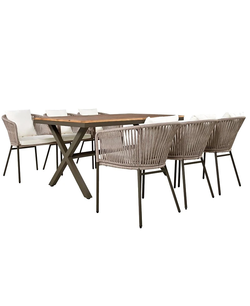 Asagikoiai 7 Piece Outdoor Dining Set with Acacia Wood Table and Rope Chairs